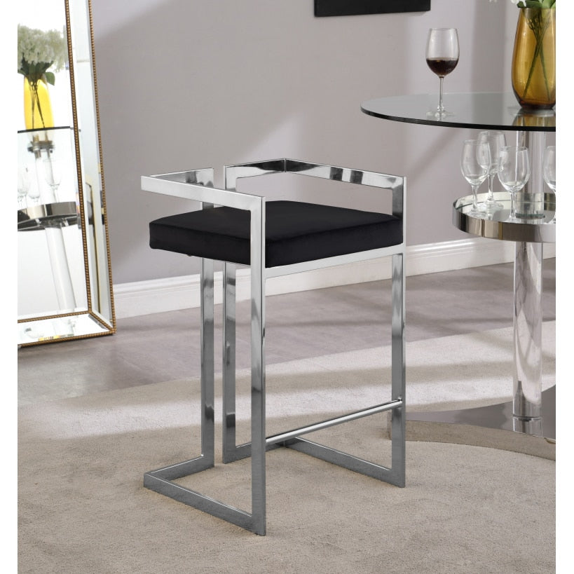 Chinafurniture Modern retro design velvet industrial furniture armrest golden metal leg high bar stool chair  home coffee shop