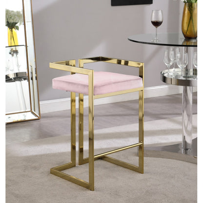 Chinafurniture Modern retro design velvet industrial furniture armrest golden metal leg high bar stool chair  home coffee shop