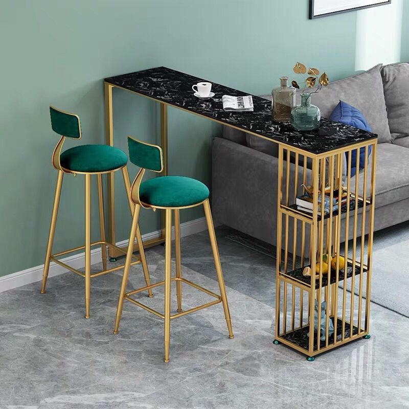 Modern minimalist home living room marble bar table against the wall high table and chair bar