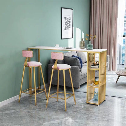 Modern minimalist home living room marble bar table against the wall high table and chair bar