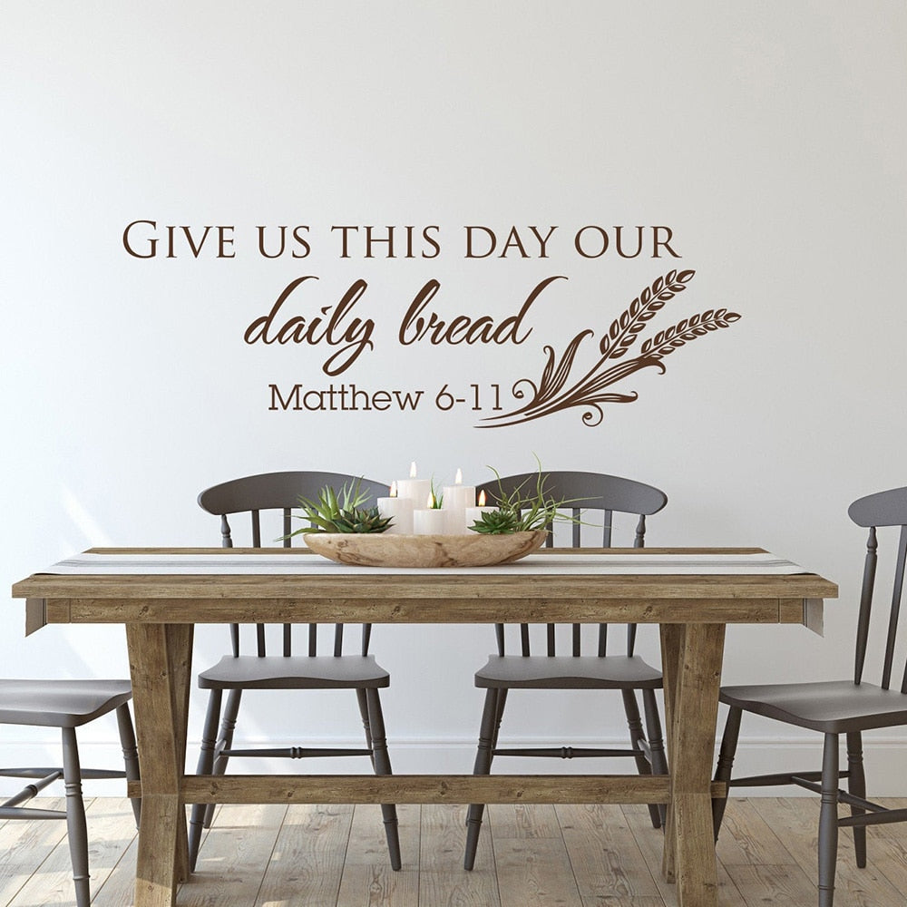 Christian Bible Verse Wall Decal Quotes Give Us This Day Our Daily Bread Vinyl Wall Decal for Kitchen Dining Decor Mural Z976