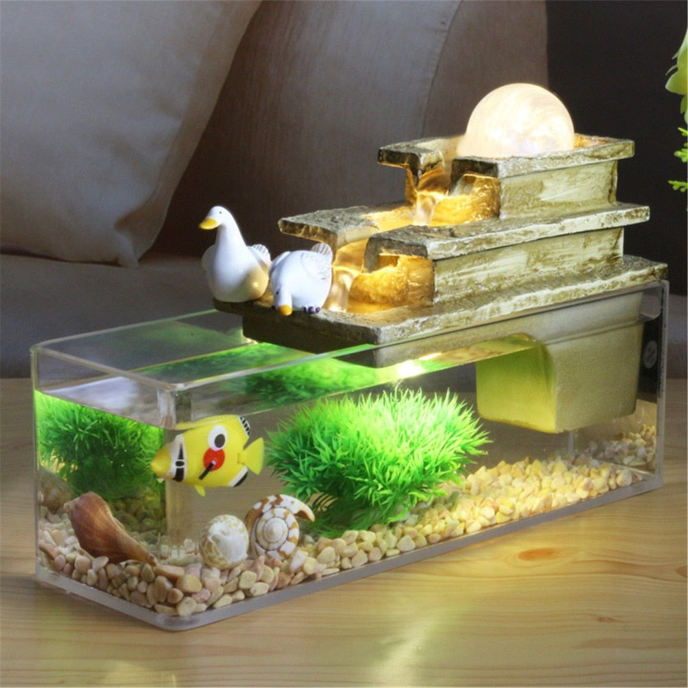Christmas Gift Indoor Home Decoration Water Feature Rectangle Rolling Ball Fountain Waterfall Cascade Aquarium Fish Tank Kit