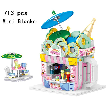 City Mini Blocks Street Retails Bread Shop Cake Candies Set Model Building Kit Kids Toys Architecture Ice Cream Store Miniature