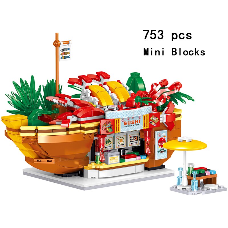 City Mini Blocks Street Retails Bread Shop Cake Candies Set Model Building Kit Kids Toys Architecture Ice Cream Store Miniature