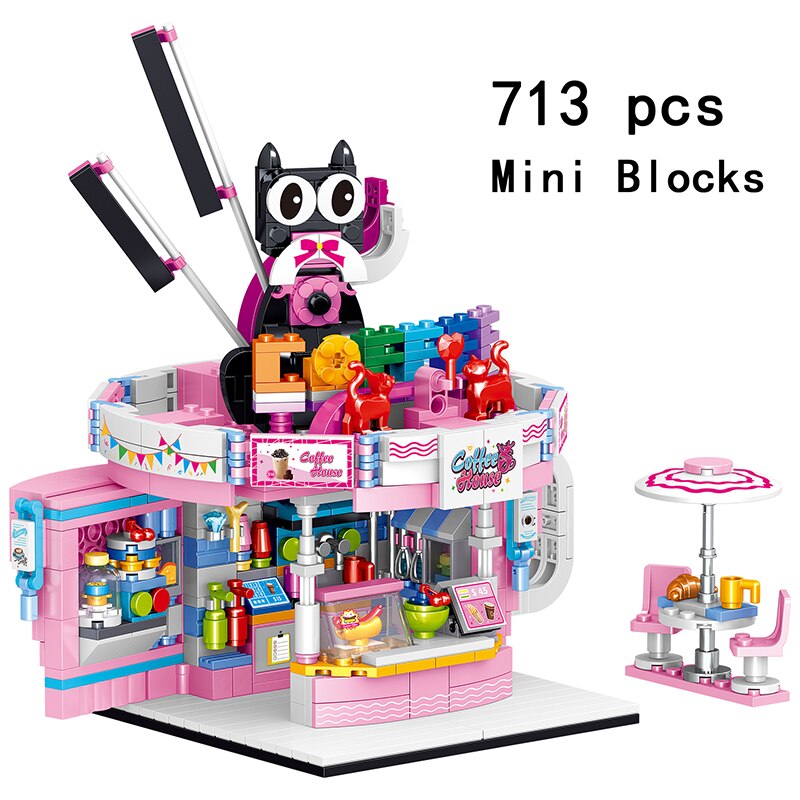 City Mini Blocks Street Retails Bread Shop Cake Candies Set Model Building Kit Kids Toys Architecture Ice Cream Store Miniature