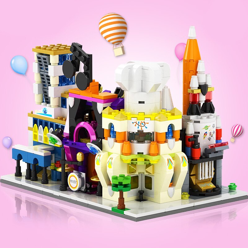 City Miniature Views Mini Street Coffee Shop Model Building Blocks Kits Bricks Kids Toys Girls Boys Flower Food Retail Store
