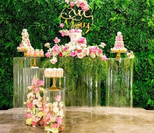 Clear Acrylic Plinth Stand metal Cylinder Pedestals flower dessert Display Platform  for Wedding baby shower kids Birthday Party
