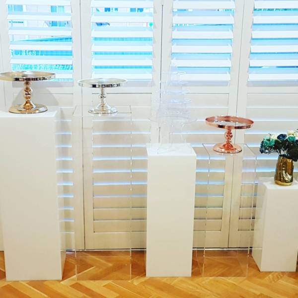 Clear Acrylic Plinth Stand metal Cylinder Pedestals flower dessert Display Platform  for Wedding baby shower kids Birthday Party