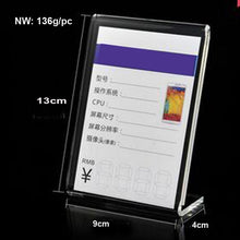 Cargar imagen en el visor de la galería, Clear Solid Acrylic Phone Retail Store Price Label Display Holder Advertising Leader Stand for iphone Mobile phone Shop
