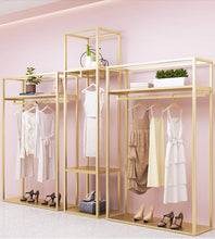 Load image into Gallery viewer, Clothing Store Floor Display Rack Women&#39;s Men&#39;s Kids Clothing store special display shelf clothes rack gold hanger
