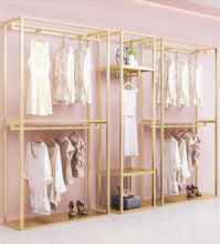 Load image into Gallery viewer, Clothing Store Floor Display Rack Women&#39;s Men&#39;s Kids Clothing store special display shelf clothes rack gold hanger
