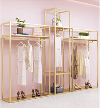 Load image into Gallery viewer, Clothing Store Floor Display Rack Women&#39;s Men&#39;s Kids Clothing store special display shelf clothes rack gold hanger
