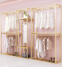 Load image into Gallery viewer, Clothing Store Floor Display Rack Women&#39;s Men&#39;s Kids Clothing store special display shelf clothes rack gold hanger
