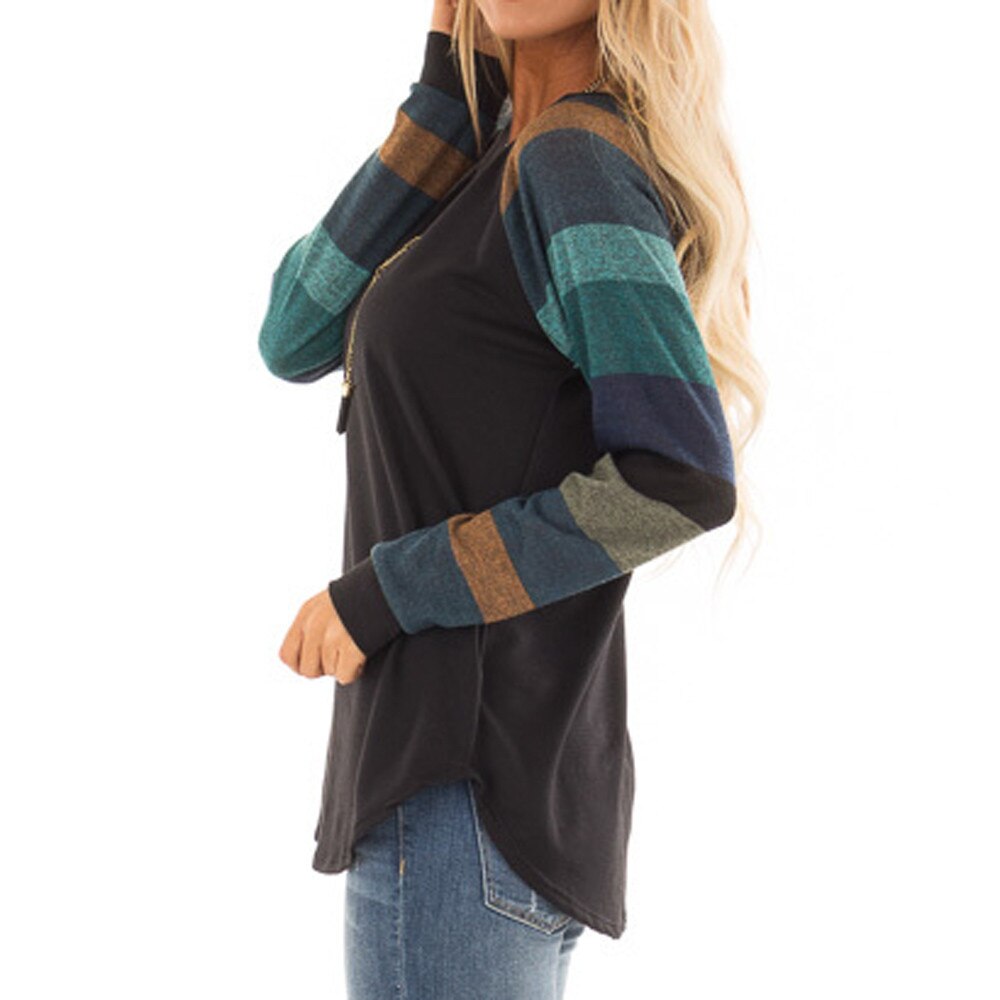 Coat 2019 Women's Striped Sleeve Sweater Casual Ladies Loose Long Sleeve Moletom Top Blouse  For Women Clothes