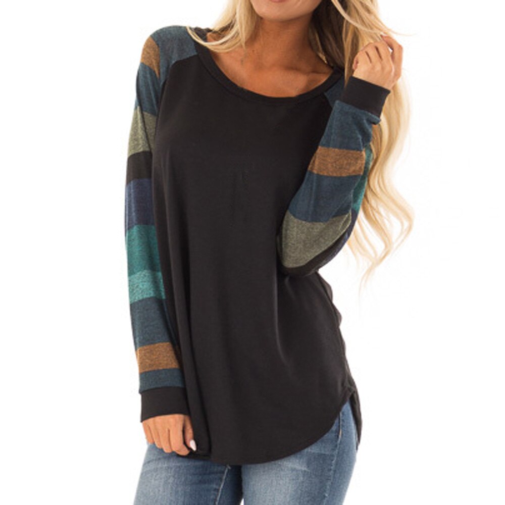 Coat 2019 Women's Striped Sleeve Sweater Casual Ladies Loose Long Sleeve Moletom Top Blouse  For Women Clothes