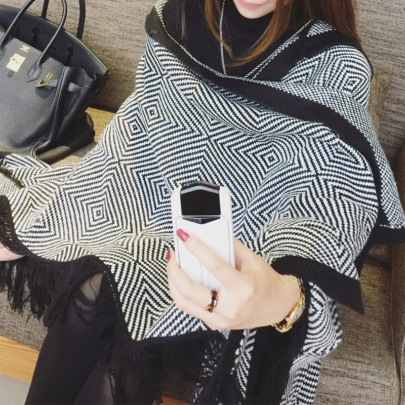 Coat Female Winter Womens Ponchos 2021 Korean Streetwear Long Cloak Autumn Thick Warm Ponchos and Capes Ladies Capa LW20a