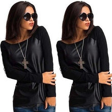 将图片加载到图库查看器，Women&#39;s Scoop Neck Sweater Jumpers Long Sleeve Clothing Women Tops Leather Casual Baseball Tee Blouse Shirts Outwear
