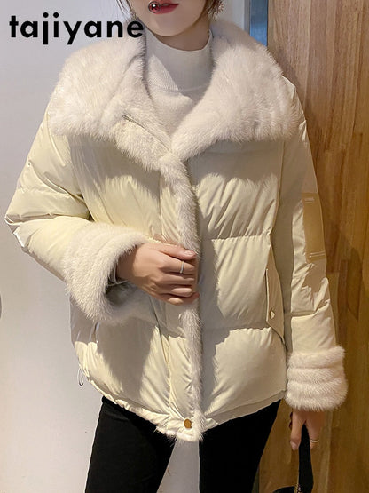 Coats Jackets and Women White Goose Down Coat Woman Natural Mink Fur Collar Parkas Clothes Luxury Abrigo Mujer TN1119