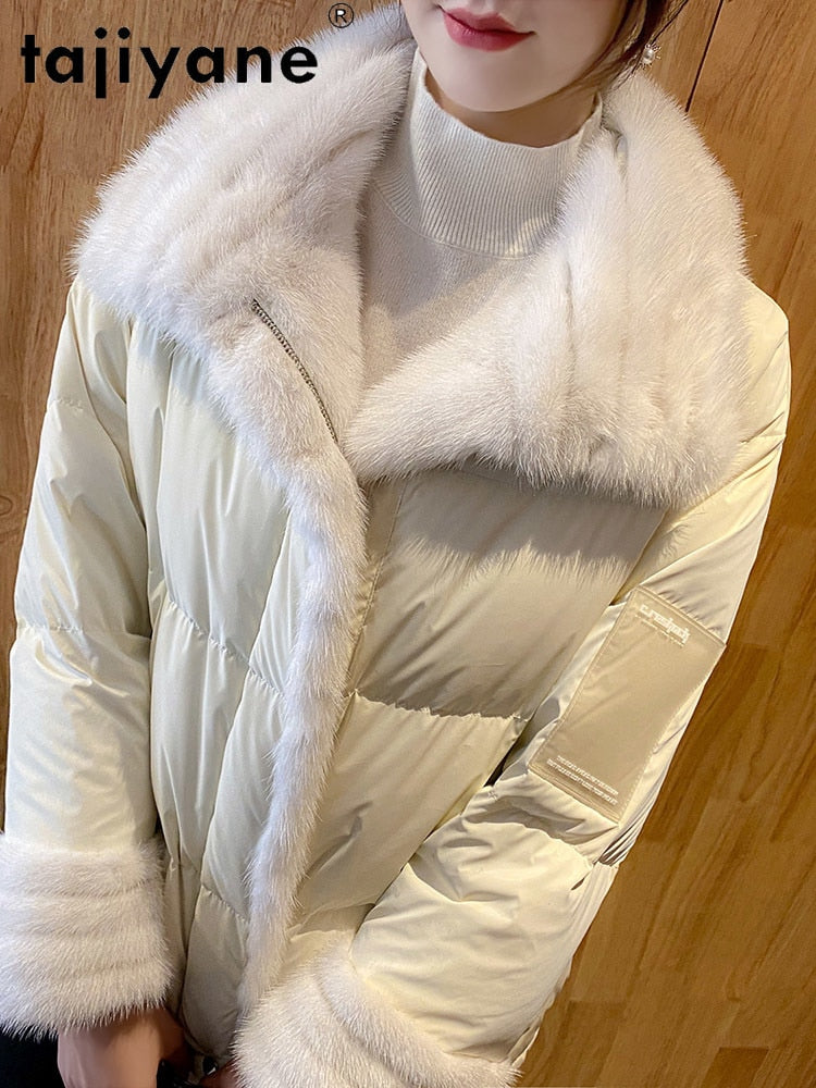 Coats Jackets and Women White Goose Down Coat Woman Natural Mink Fur Collar Parkas Clothes Luxury Abrigo Mujer TN1119