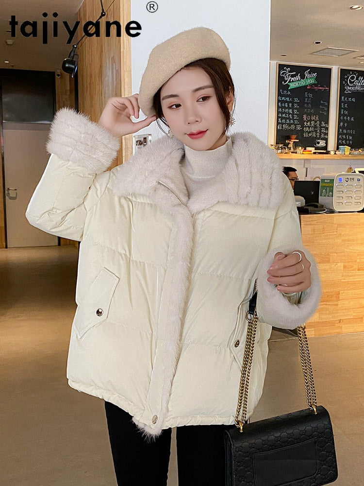 Coats Jackets and Women White Goose Down Coat Woman Natural Mink Fur Collar Parkas Clothes Luxury Abrigo Mujer TN1119