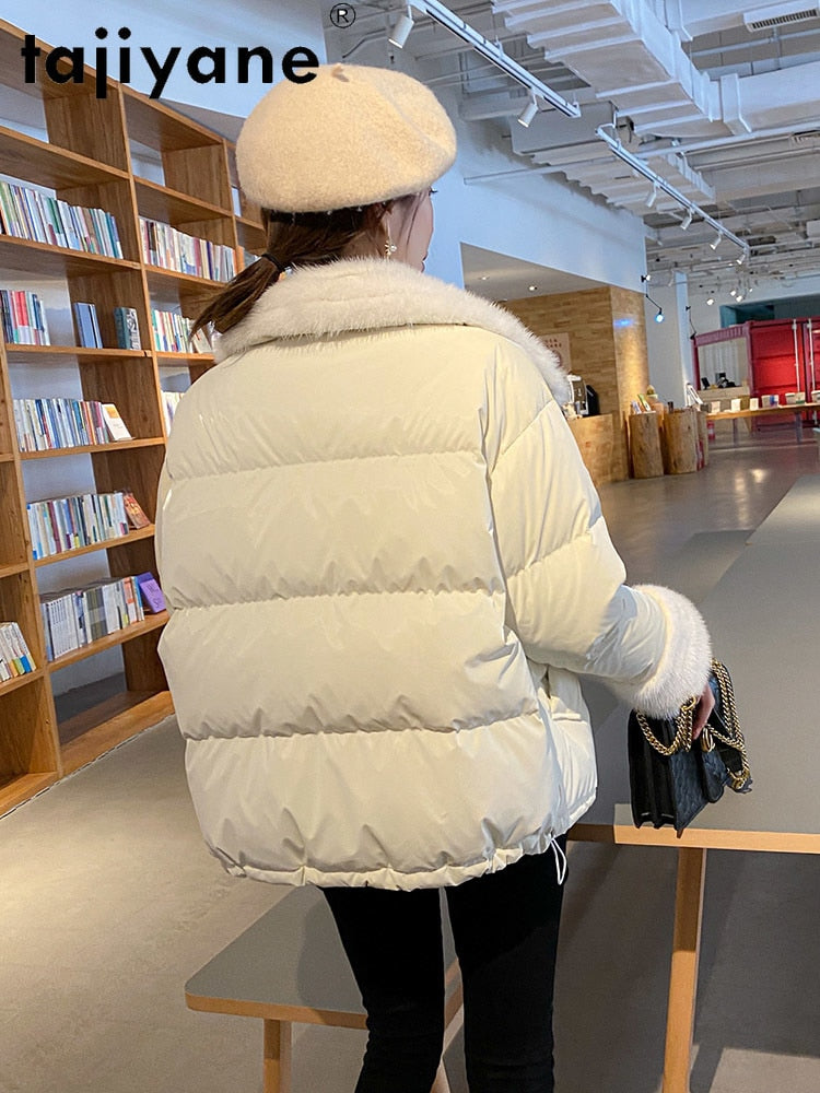 Coats Jackets and Women White Goose Down Coat Woman Natural Mink Fur Collar Parkas Clothes Luxury Abrigo Mujer TN1119