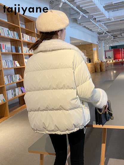 Coats Jackets and Women White Goose Down Coat Woman Natural Mink Fur Collar Parkas Clothes Luxury Abrigo Mujer TN1119