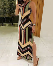 Load image into Gallery viewer, Colorful Striped Print Side Slit Maxi Dress Women Colorblock Sleeveless Slim Long Dresses
