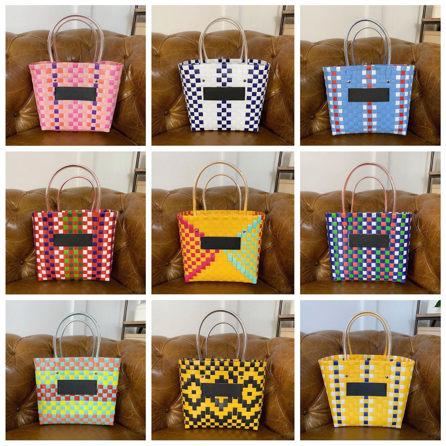 Colorful hand woven shopping basket fashionable Holiday Beach handbag