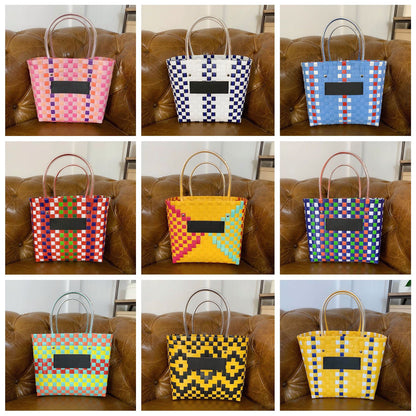 Colorful hand woven shopping basket fashionable Holiday Beach handbag