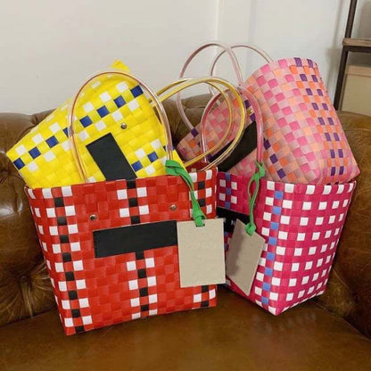 Colorful hand woven shopping basket fashionable Holiday Beach handbag