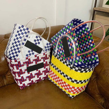 Colorful hand woven shopping basket fashionable Holiday Beach handbag