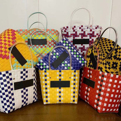 Colorful hand woven shopping basket fashionable Holiday Beach handbag
