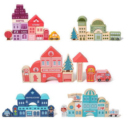 Colourful Wooden Toys City Traffic Scenes Geometric Shape Assembled Building Blocks 100 Pcs Early Educational Toys For Kids