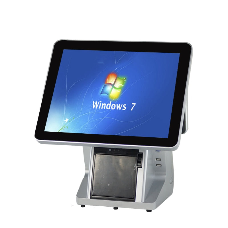 ComPOSxb dual screen 15 inch capacitive touch screen+12 inch lcd pos terminal with 80mm built-in thermal printer for restaurant