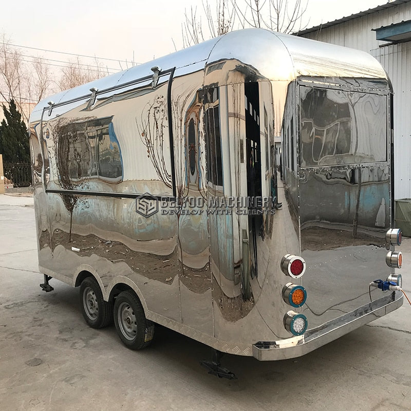Concession Airstream Pizza Kitchen Waffle House Halal Carts Gelato Beer Bar Food Truck Trailer Steel Exterior