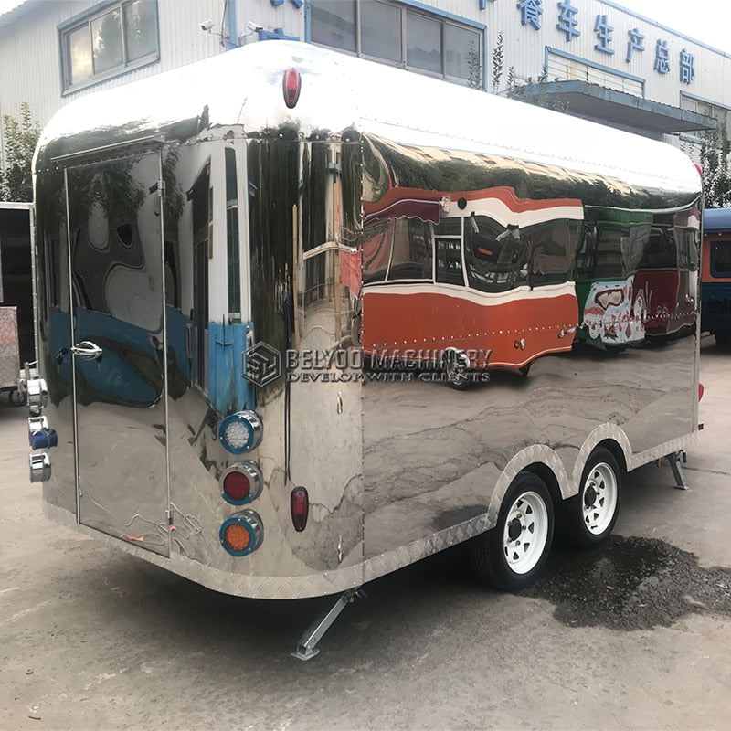 Concession Airstream Pizza Kitchen Waffle House Halal Carts Gelato Beer Bar Food Truck Trailer Steel Exterior