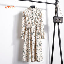 Load image into Gallery viewer, Corduroy Soft Floral Print Women Autumn Winter Dress Stand Collar Female Party Loose Dresses Elastic Waist Beach Vestidos
