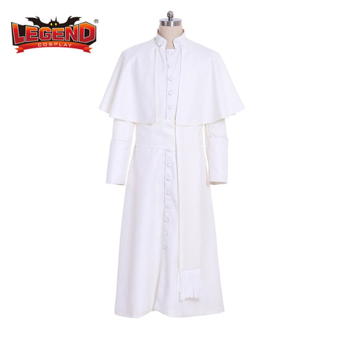 Cosplay legend Clergy White Robe Cassock Medieval Clergyman Vestments Roman Priest Robe Cassock Costume Custom