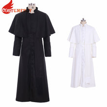 Load image into Gallery viewer, CostumeBuy Priest Cassock Robe Roman Clergyman White Black Robe Gown Ritual Robe Gothic Wizard Vestments Costume L920
