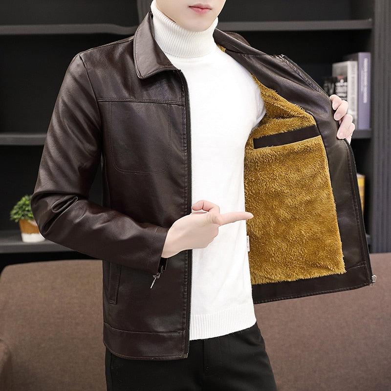 Crocodile Brand 2021 Men's Self-cultivation Korean Style Leather Jacket Youth
