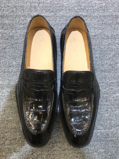 Crocodile leather shoes men's trend British casual pointed toe dress shoes crocodile belly fashion trend business men's shoes