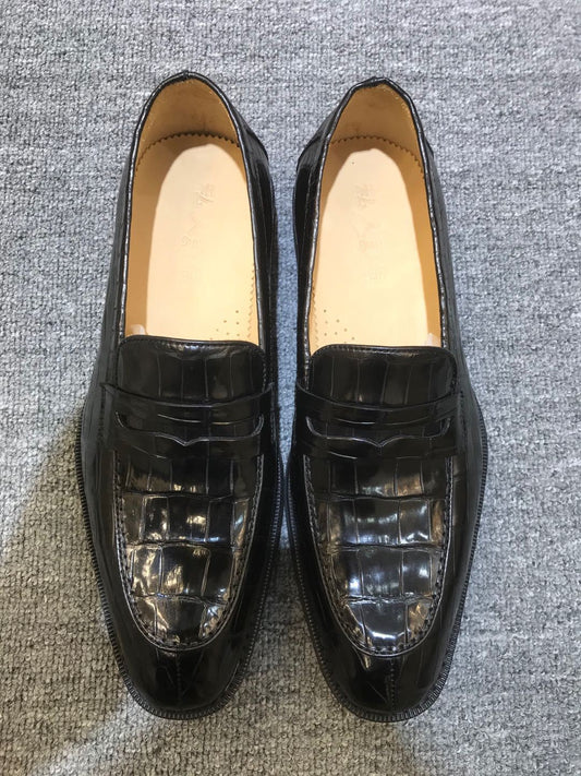 Crocodile leather shoes men's trend British casual pointed toe dress shoes crocodile belly fashion trend business men's shoes