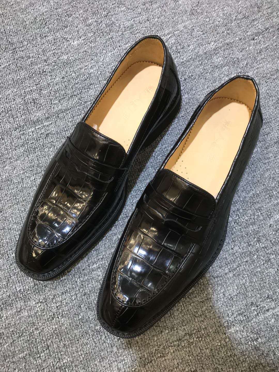 Crocodile leather shoes men's trend British casual pointed toe dress shoes crocodile belly fashion trend business men's shoes