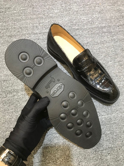 Crocodile leather shoes men's trend British casual pointed toe dress shoes crocodile belly fashion trend business men's shoes