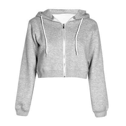 Crop Top Hoodies Women Long Sleeve Sweatshirts Drawstring Zip Up Fashion Hoodie Streetwear Black White Grey Pink Hoodie Female Zipper Crop Hoodie Sweater