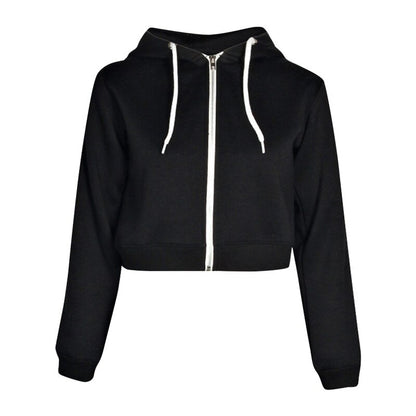 Crop Top Hoodies Women Long Sleeve Sweatshirts Drawstring Zip Up Fashion Hoodie Streetwear Black White Grey Pink Hoodie Female Zipper Crop Hoodie Sweater