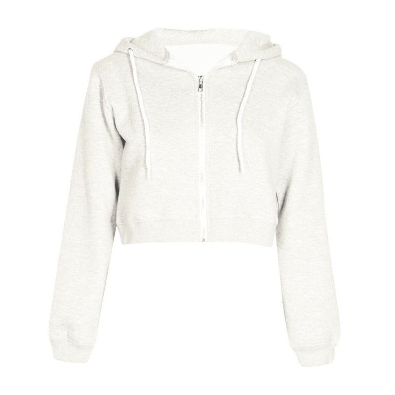 Crop Top Hoodies Women Long Sleeve Sweatshirts Drawstring Zip Up Fashion Hoodie Streetwear Black White Grey Pink Hoodie Female Zipper Crop Hoodie Sweater