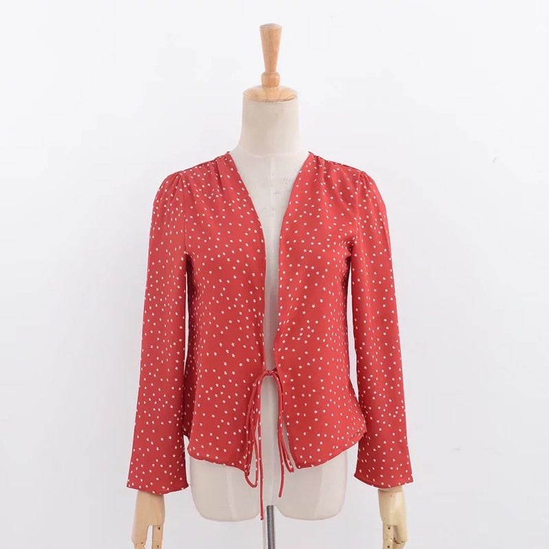 Women's Chiffon Blouses 2020 Star Print Red, Black. Long Sleeve Kimono Cardigan Blusas Summer Tops Shirts