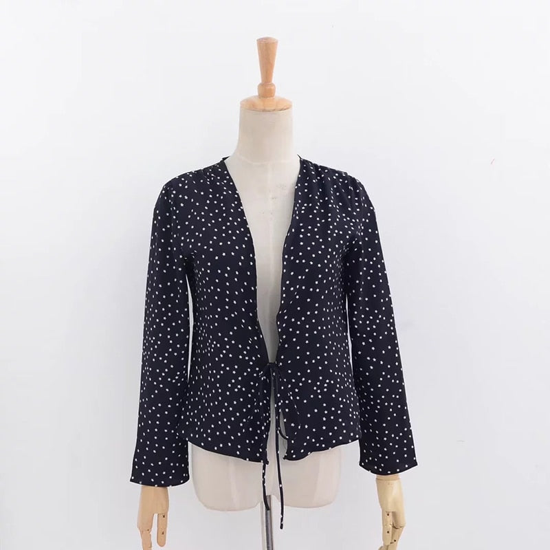 Crop top women chiffon blouses 2020 autumn Star print red long sleeve kimono cardigan blusas summer tops shirts
