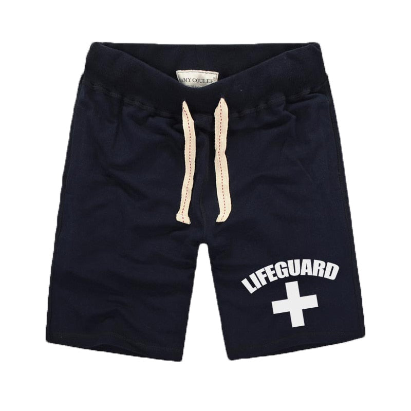 Cross Lifeguard Clothes New Men"s Shorts Summer Beach Shorts Men Elastic Waist Pure Cotton Casual Male Casual Shorts With Pockets